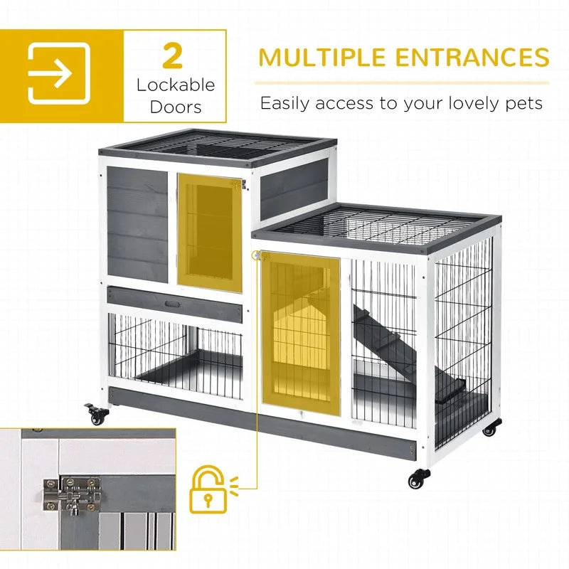 Elevated Wooden Rabbit Hutch With Ramp Indoor Small Pets