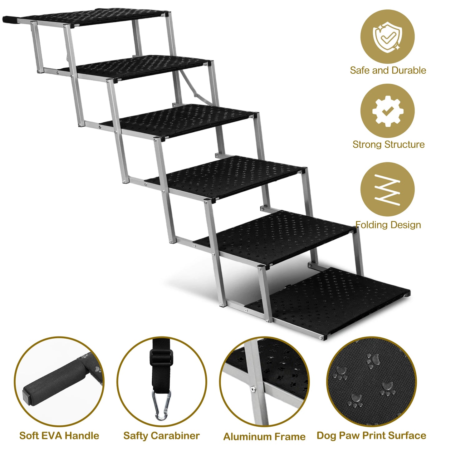 Adjustable Foldable Dog Stairs Set Stainless Steel Pet Steps