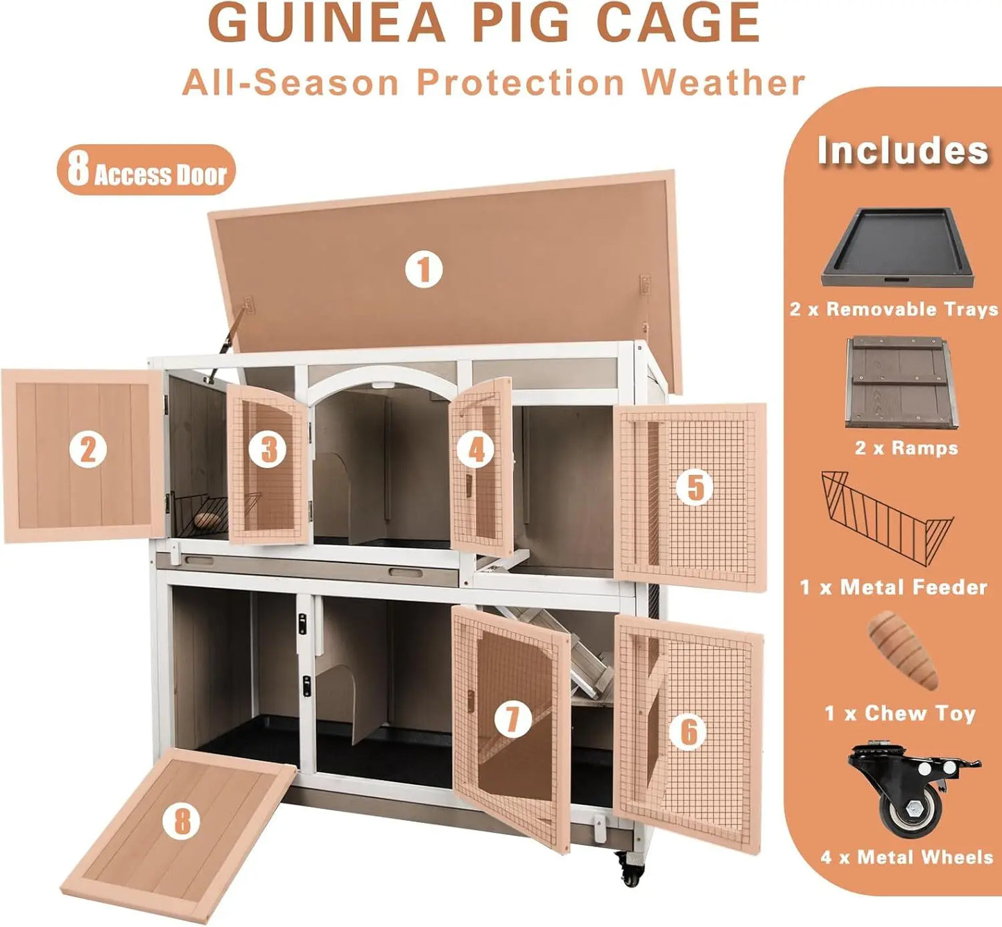 Wooden Guinea Pig Cage Two-Story Indoor Hamster Habitat