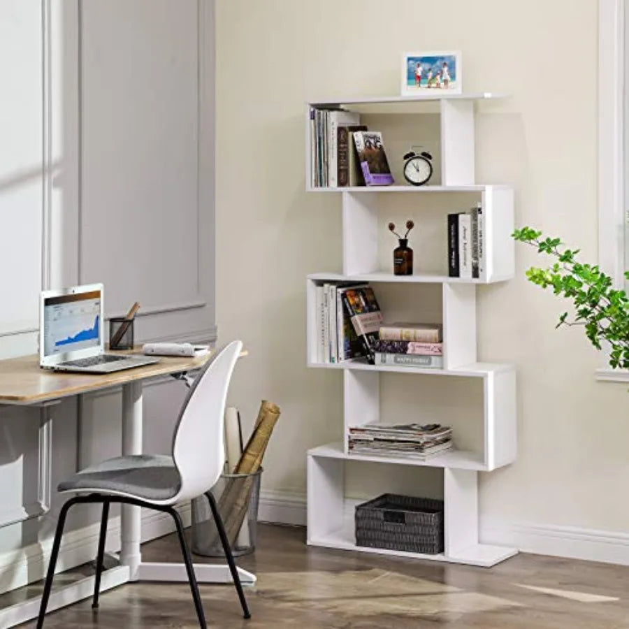 Wooden 5-Tier Bookcase Display Shelf Freestanding
