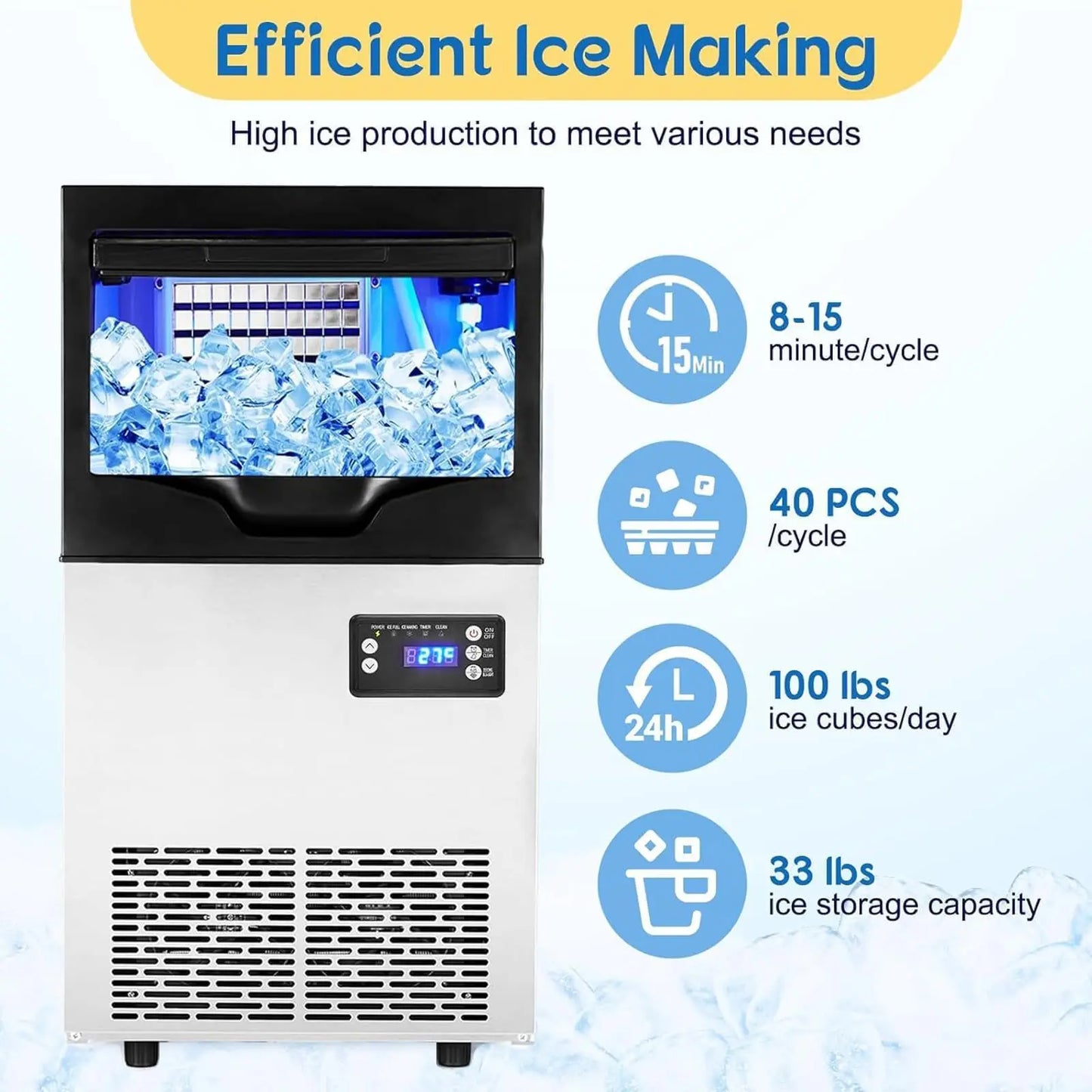 Commercial Stainless Steel Ice Maker With Auto Clean Digital