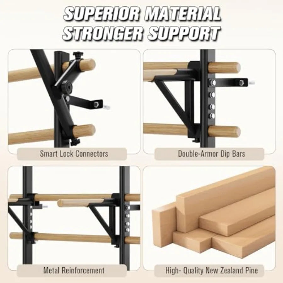 Home Gym Swedish Ladder Wall Stall Bar With Resistance Bands