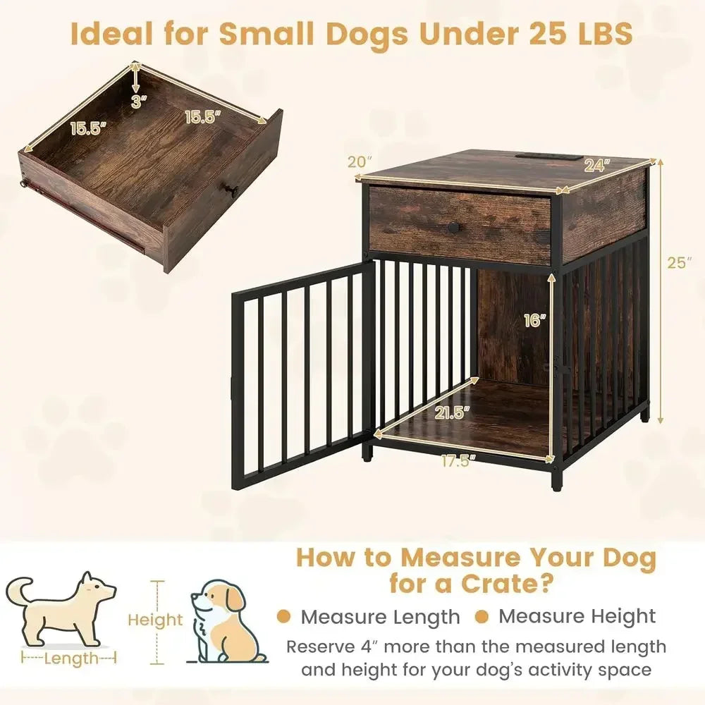 2 In 1 Dog Crate Side Table With Charging Station