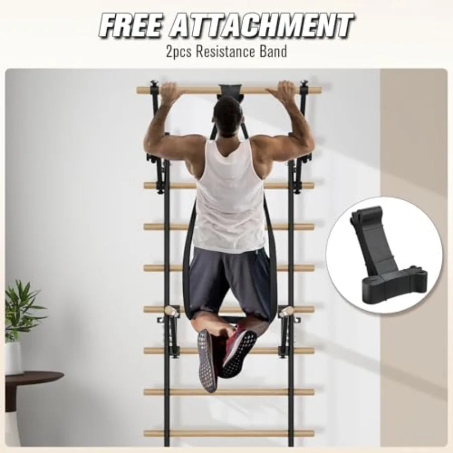 Home Gym Swedish Ladder Wall Stall Bar With Resistance Bands