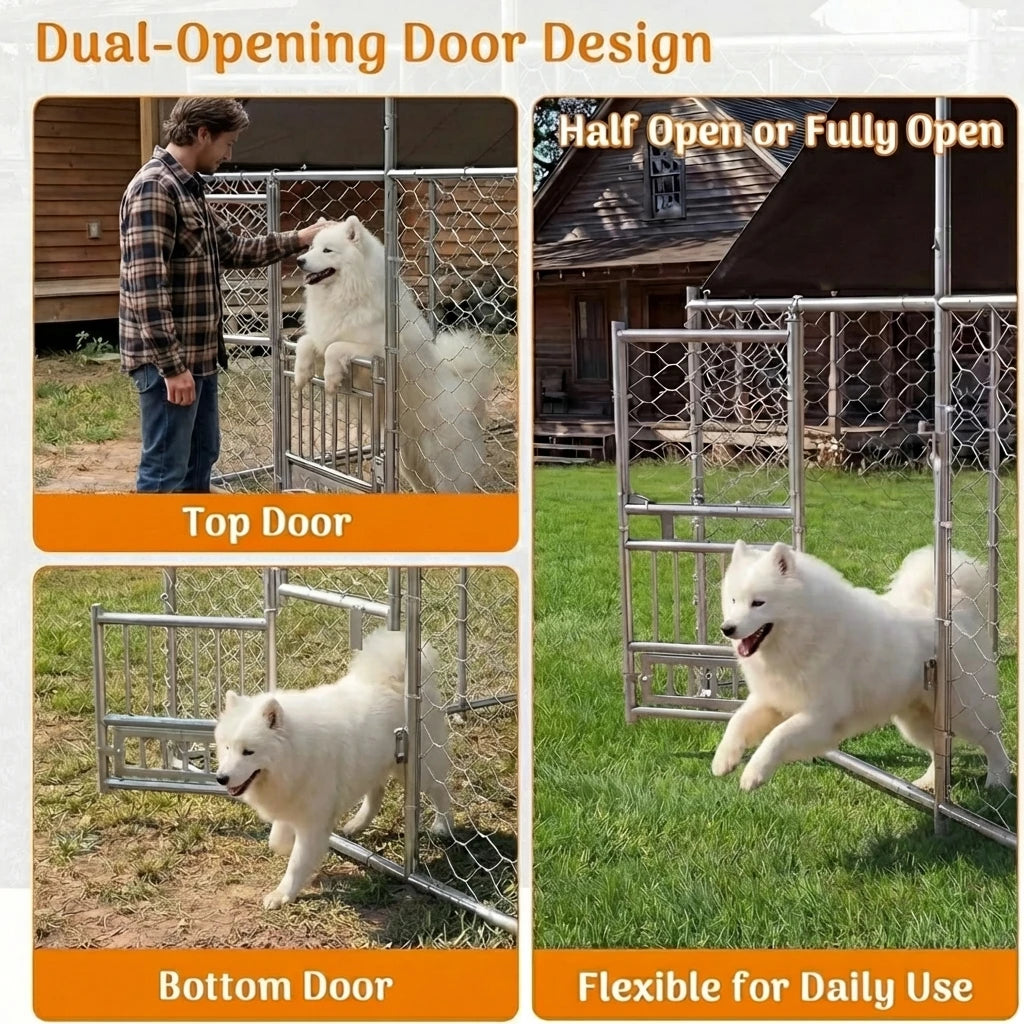 Heavy Duty Dual Opening Large Dog Kennel Stainless Steel Bowl
