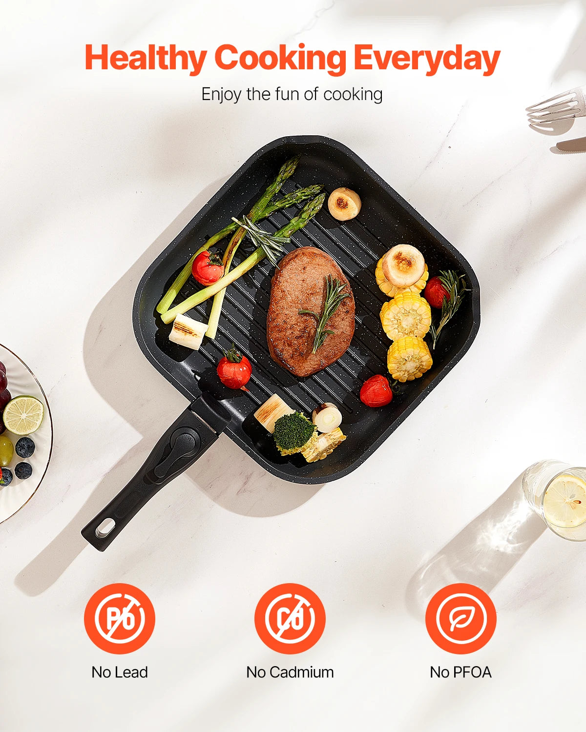 SucceBuy 17 Piece Granite Nonstick Cookware Set
