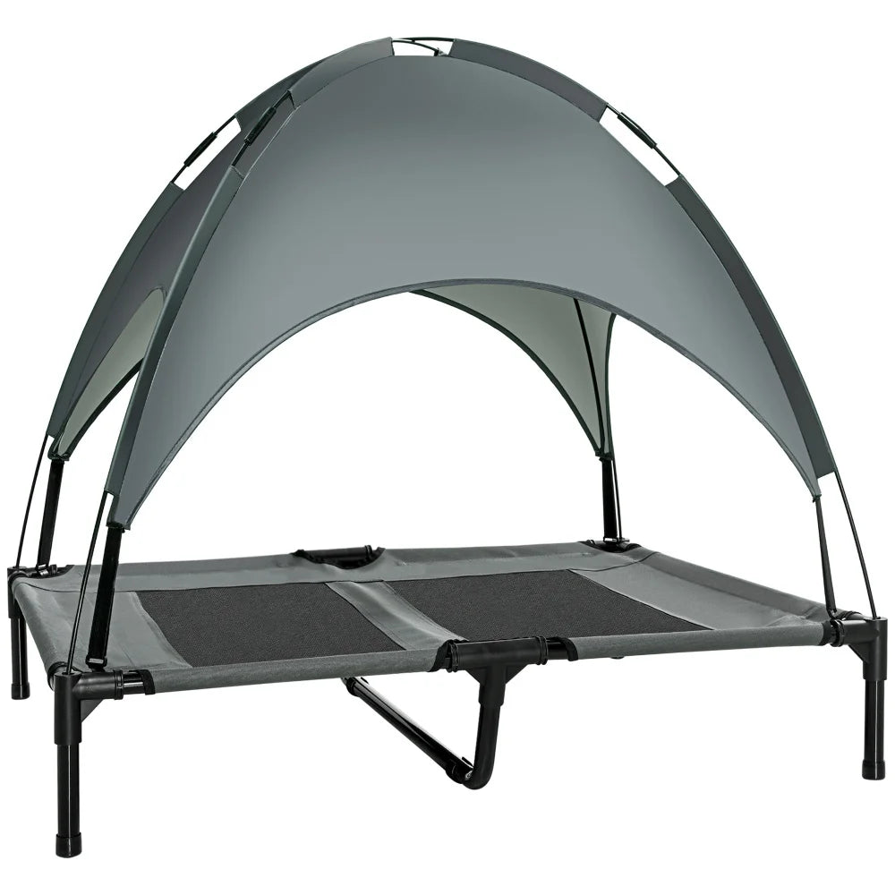 PawHut Elevated Portable Dog Cot Bed With UV Canopy