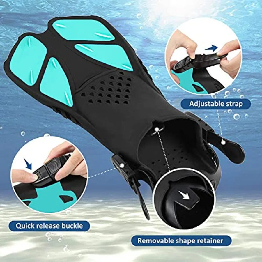 Open Heel Swim Fins Adjustable Snorkel Flippers Mesh Bag