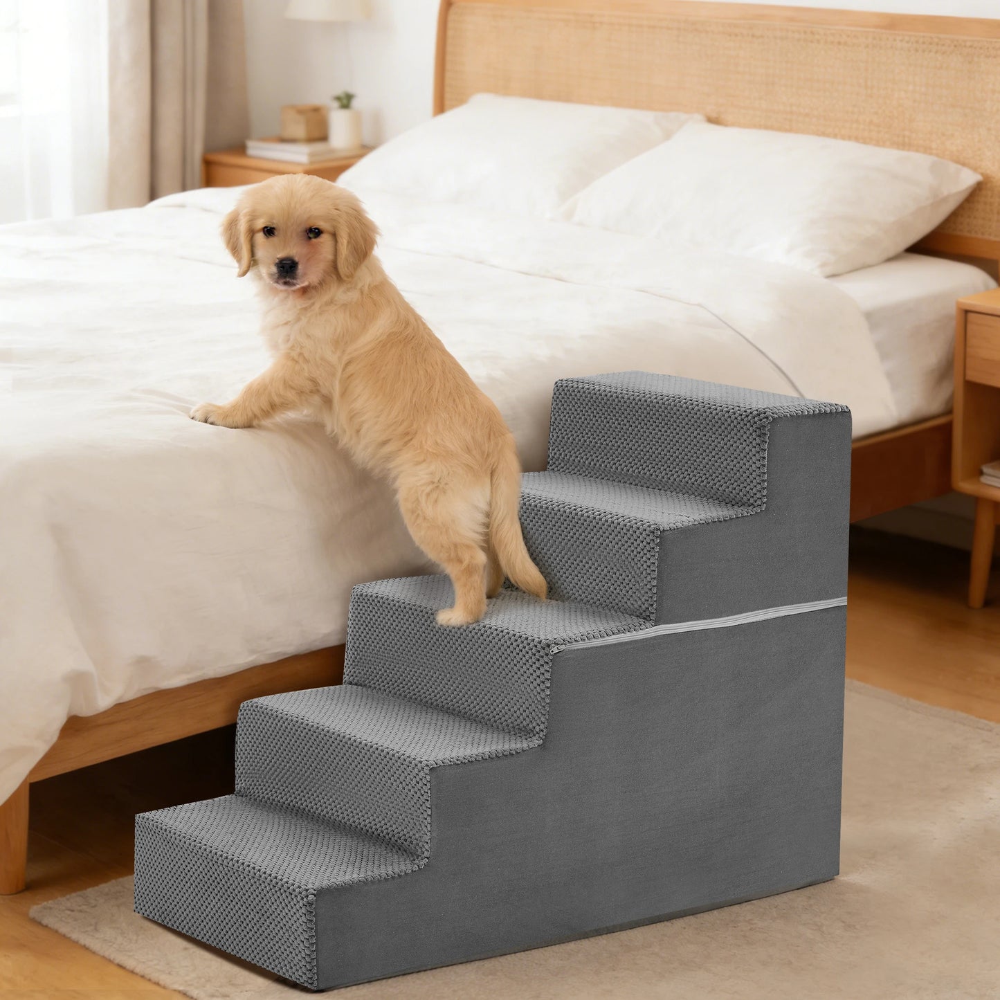3-5 Step Right Angled Foam Dog Stairs For Small Dogs