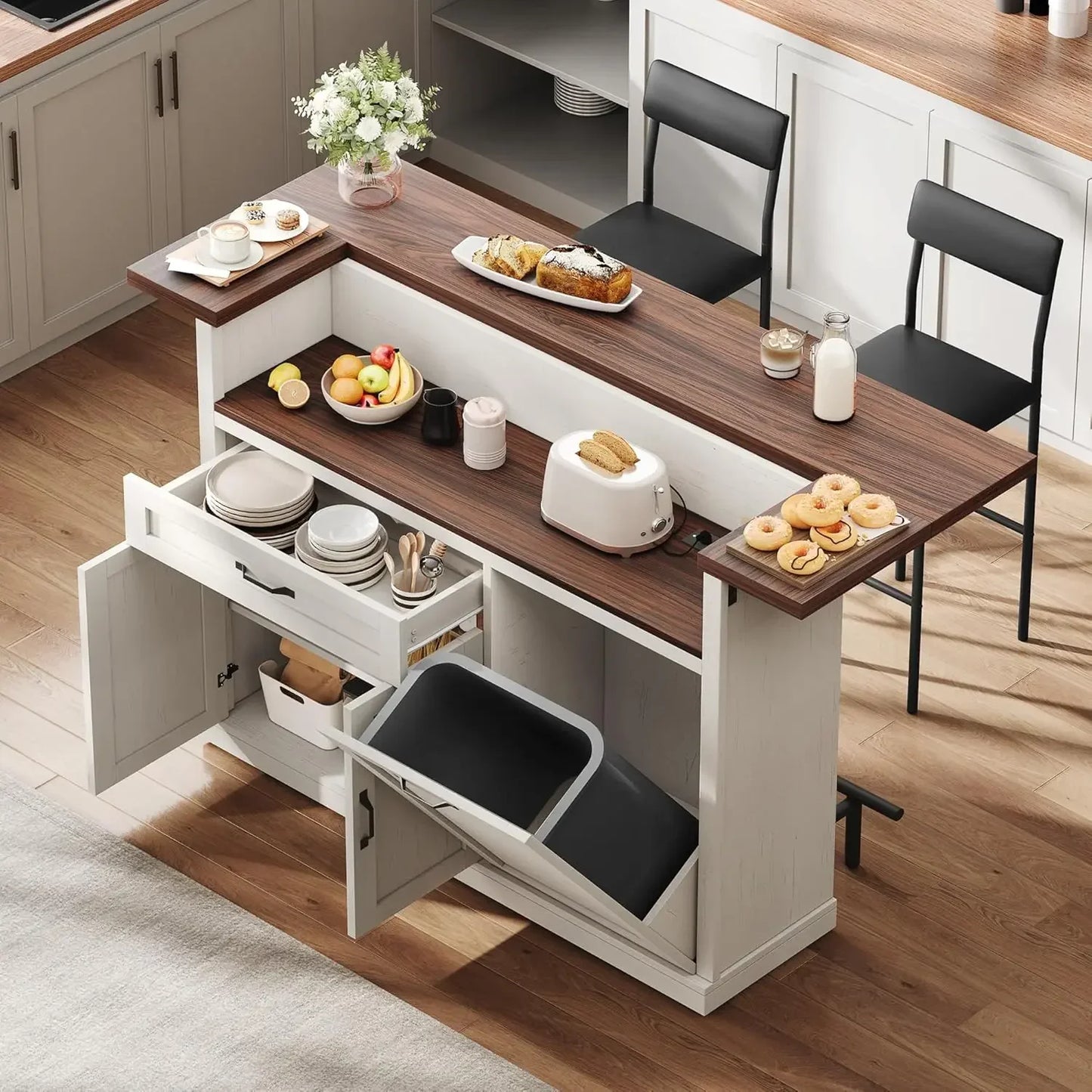 Modern Bar Table With Stools And Drop Leaf Island