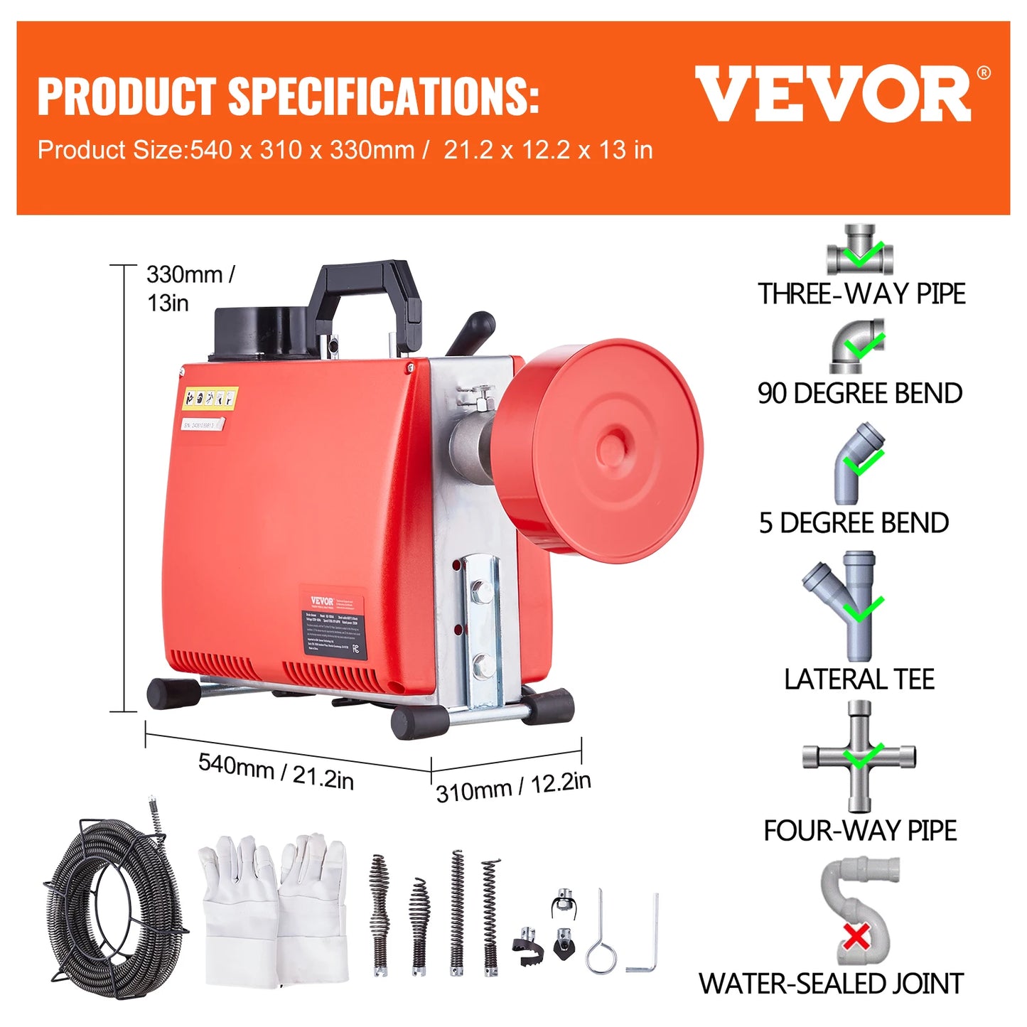 VEVOR 250W Drain Cleaner Auger Electric Sewer Snake