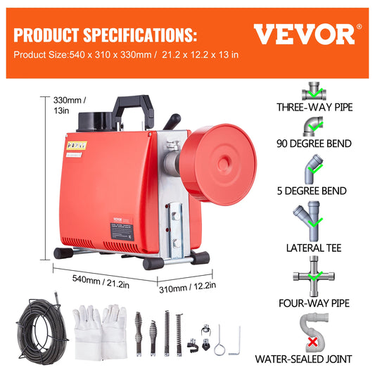 VEVOR 250W Drain Cleaner Auger Electric Sewer Snake