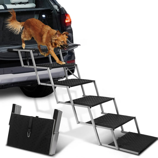 Adjustable Foldable Dog Stairs Set Stainless Steel Pet Steps