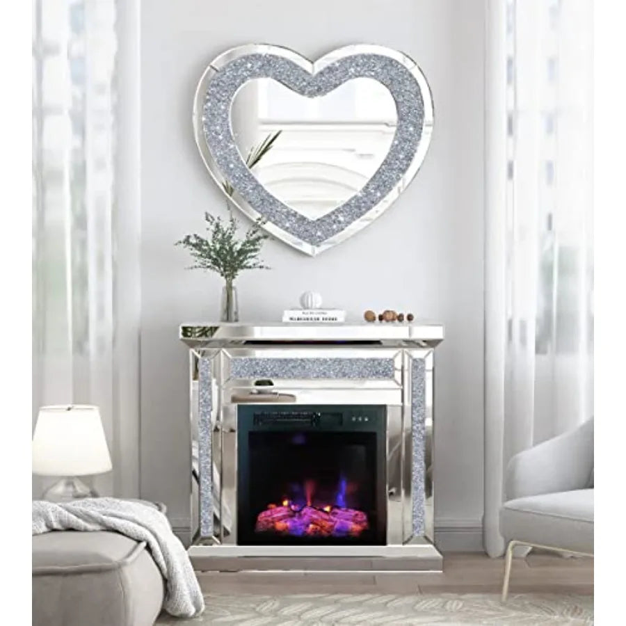 Heart Shaped Decorative Wall Mirror With Silver Diamond