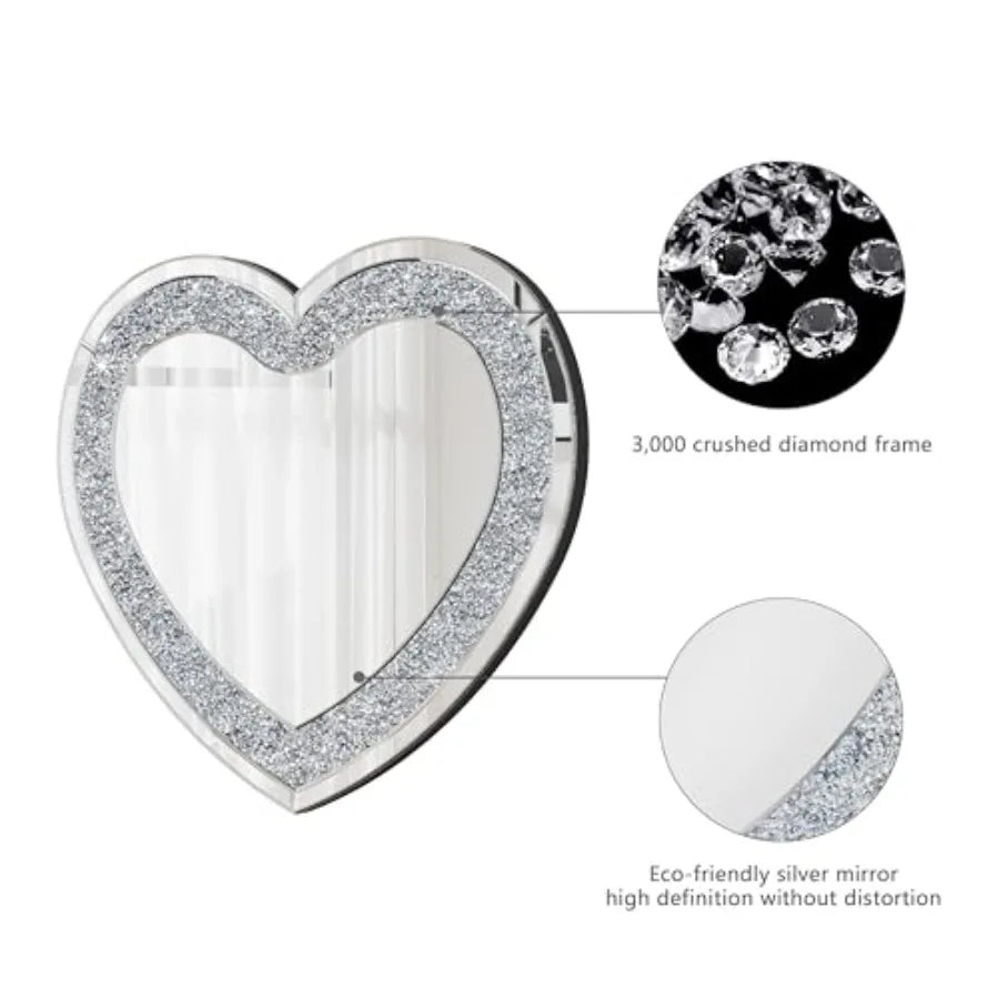 Heart Shaped Decorative Wall Mirror With Silver Diamond