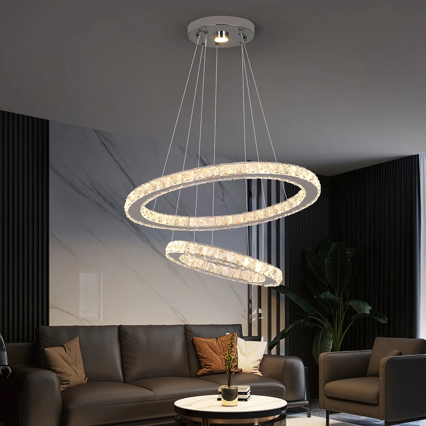 GreeLustr Modern LED Crystal Ring Pendant Chandelier