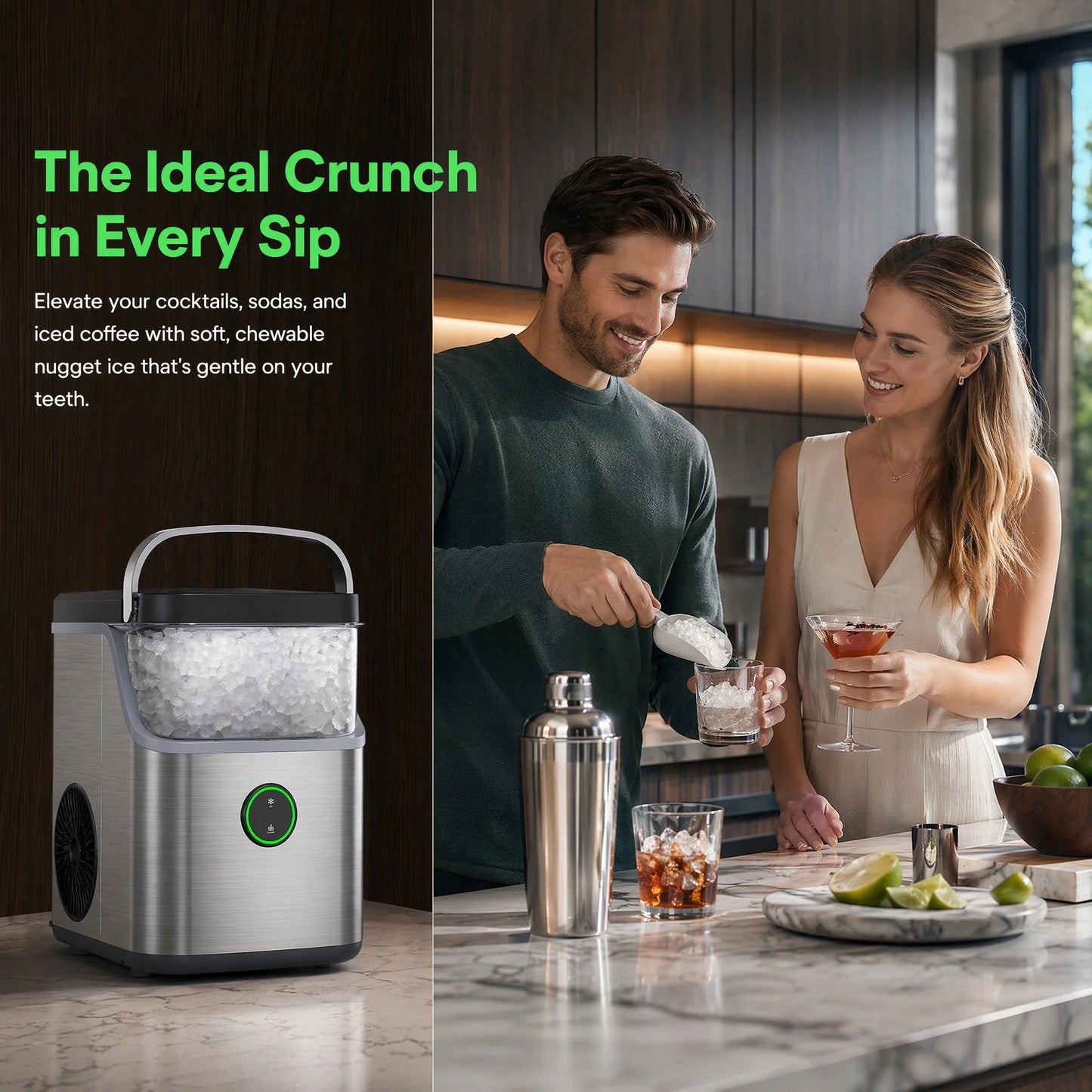 PHILERGO Portable Nugget Ice Maker Countertop Self Cleaning