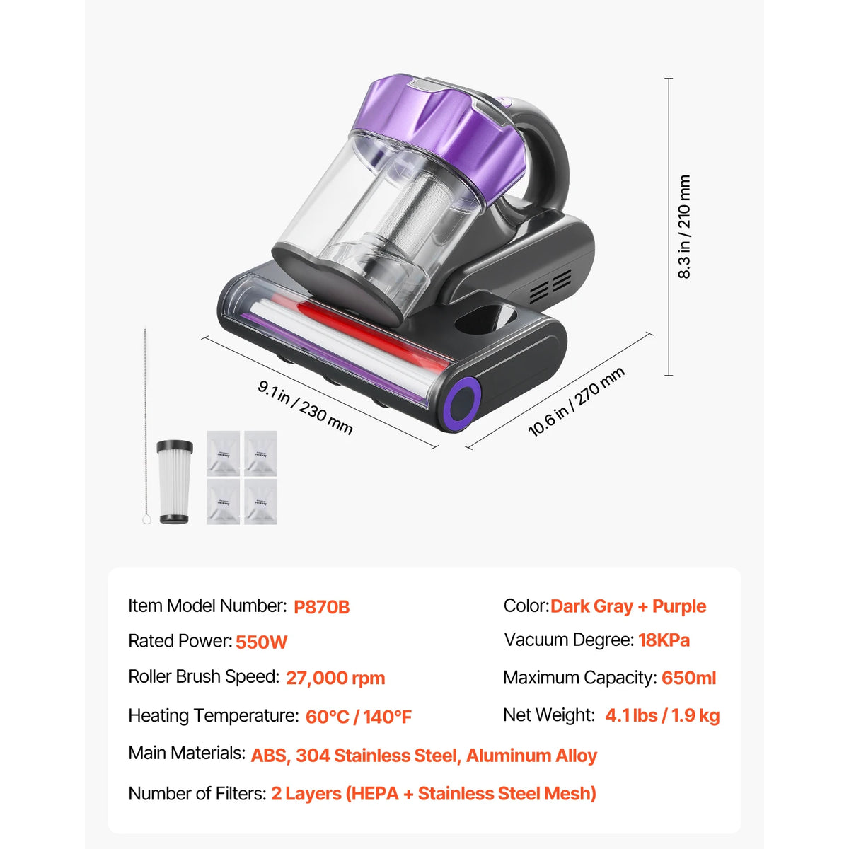 Succebuy 18Kpa Heated Bedding Vacuum With HEPA Filter