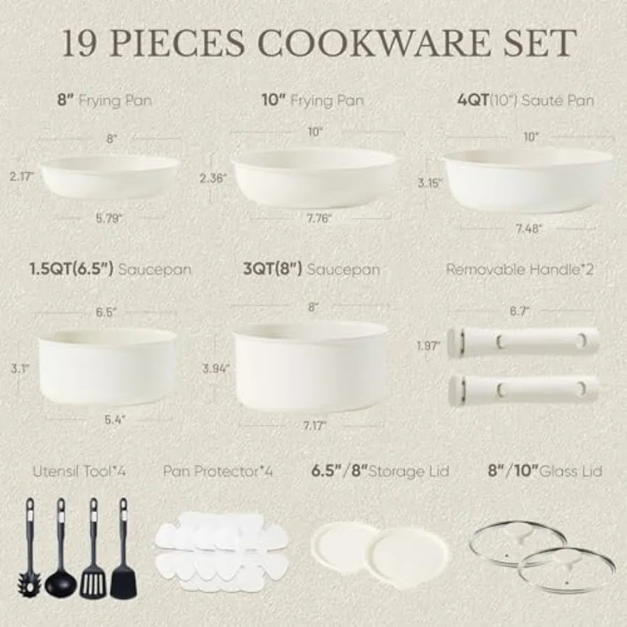 Induction Pots And Pans Set With Removable Handle