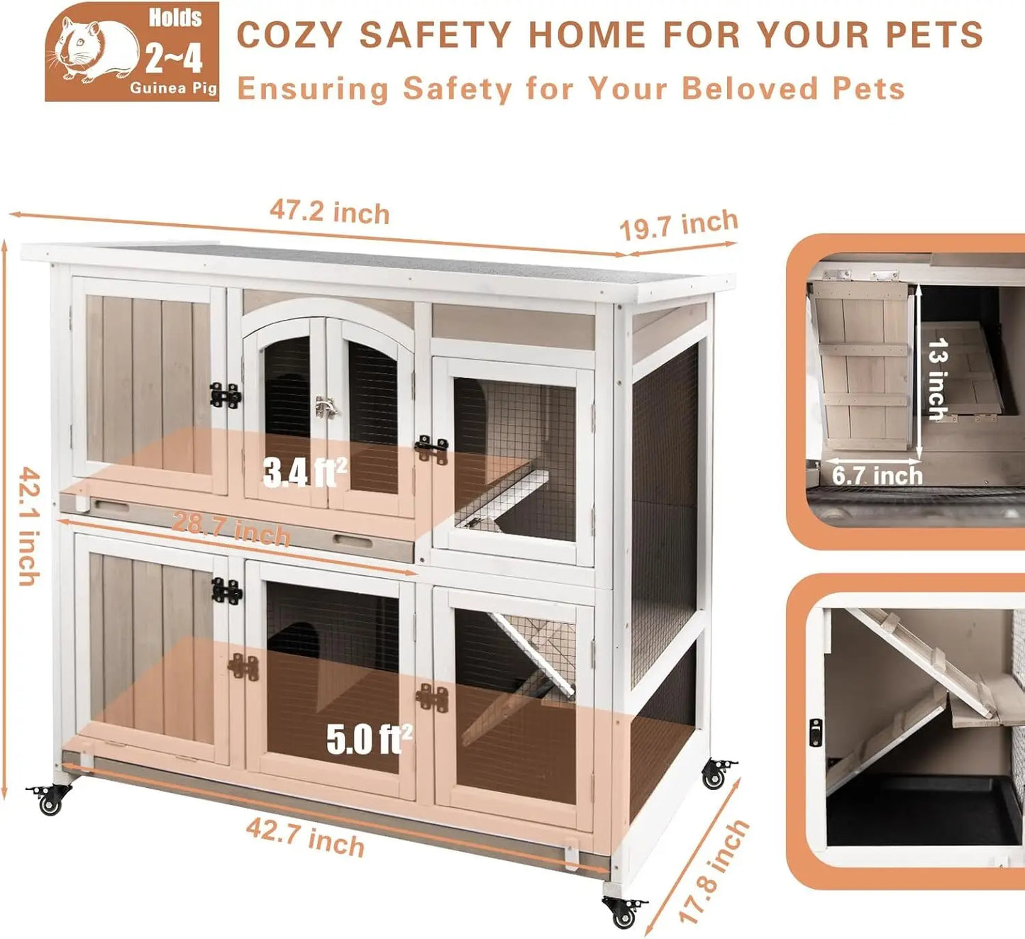 Wooden Guinea Pig Cage Two-Story Indoor Hamster Habitat