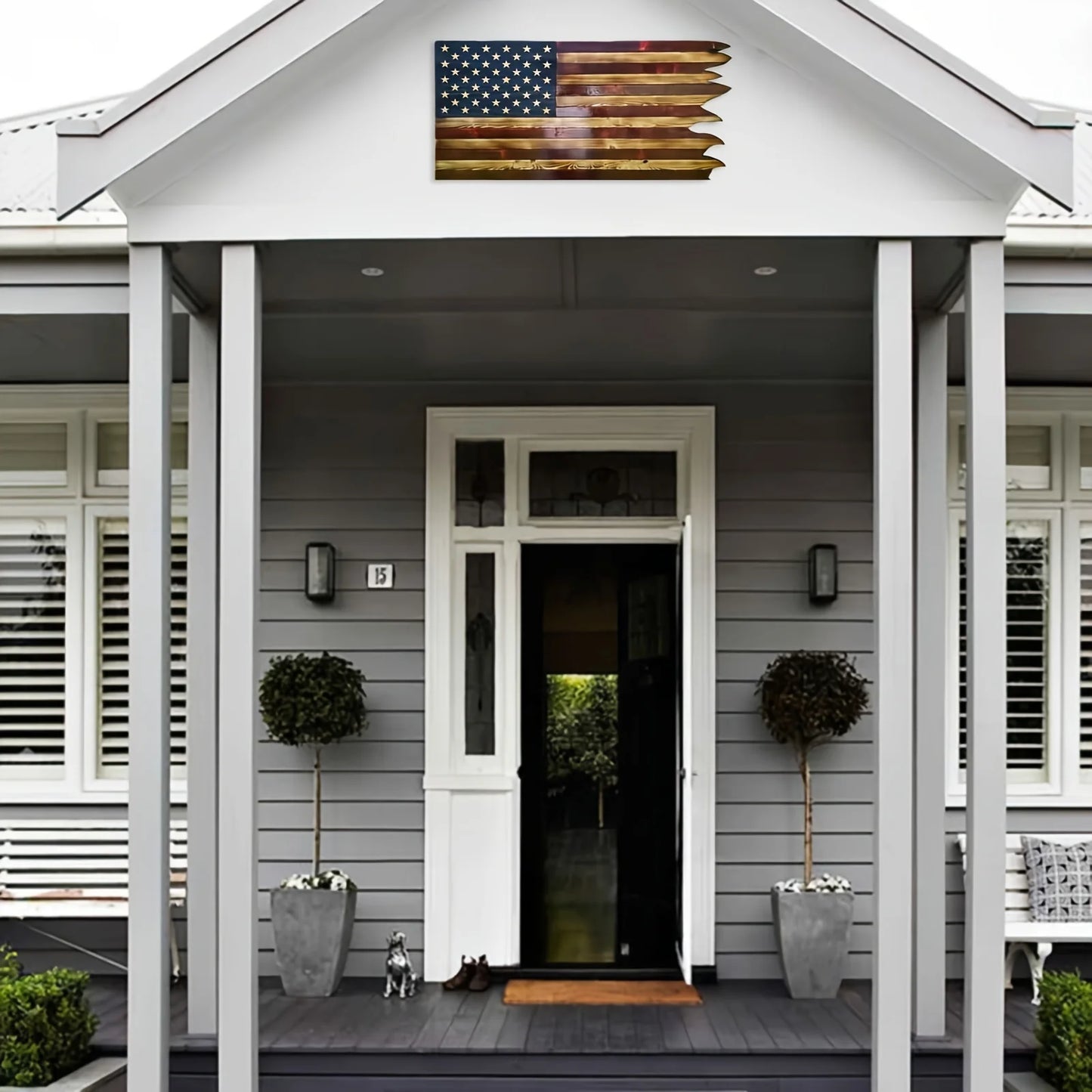 American Wavy Flag Wooden Independence Day Decoration