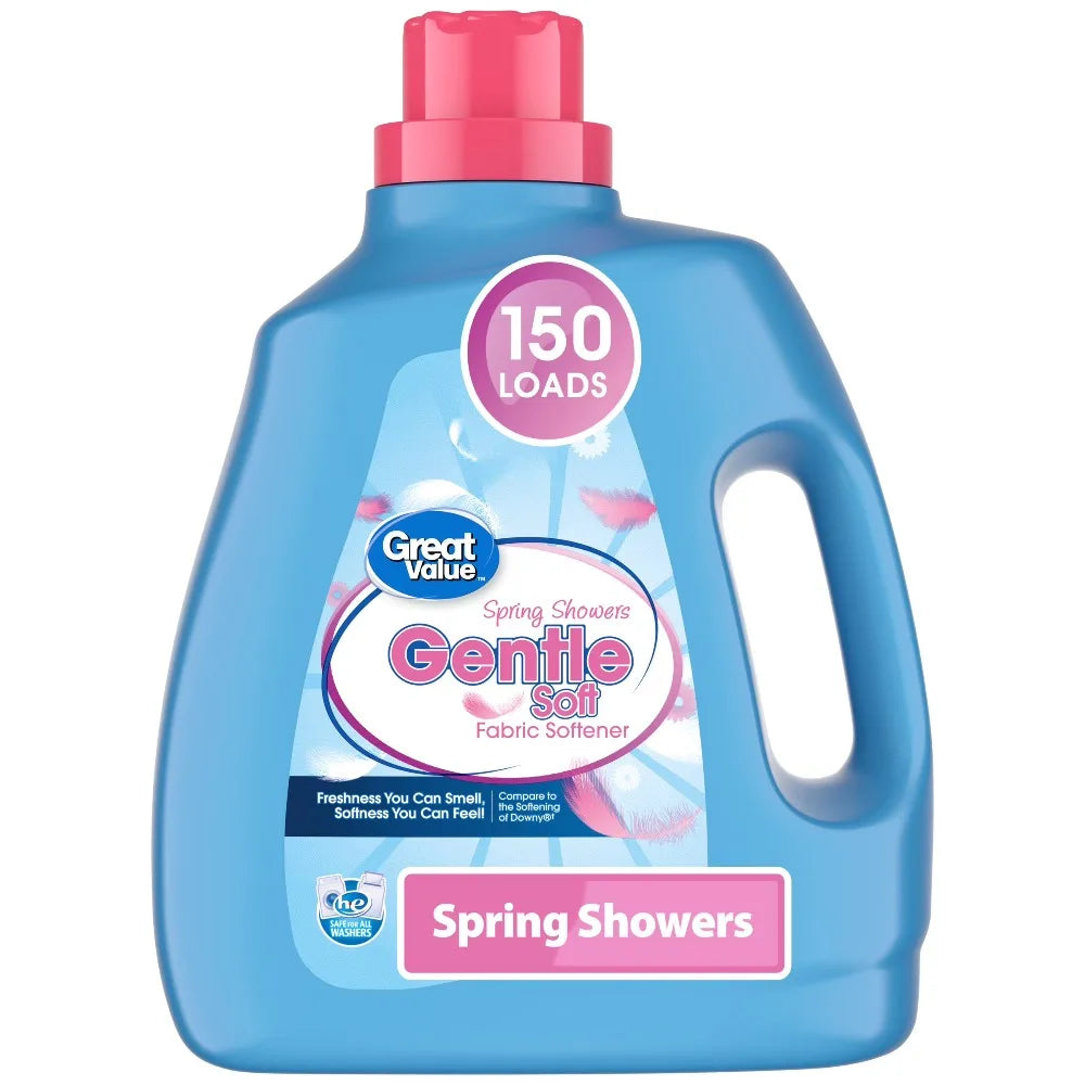 Gentle Soft Liquid Fabric Softener Spring Showers Scent 111 Fl Oz 150 Loads Softening Effect Compare to Downy