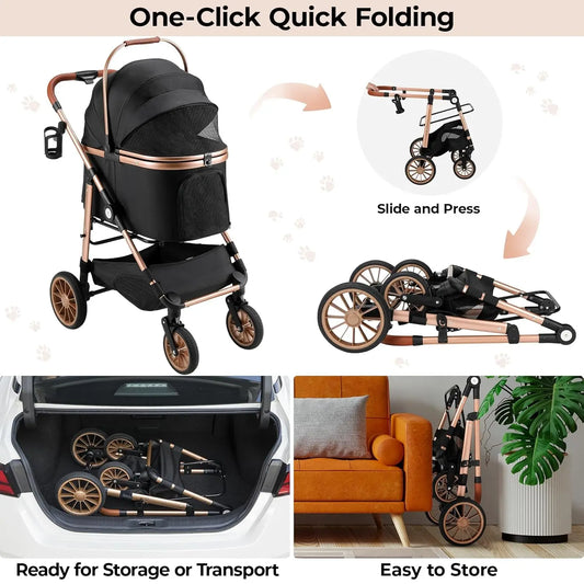 All Terrain Foldable Pet Stroller With Carrier
