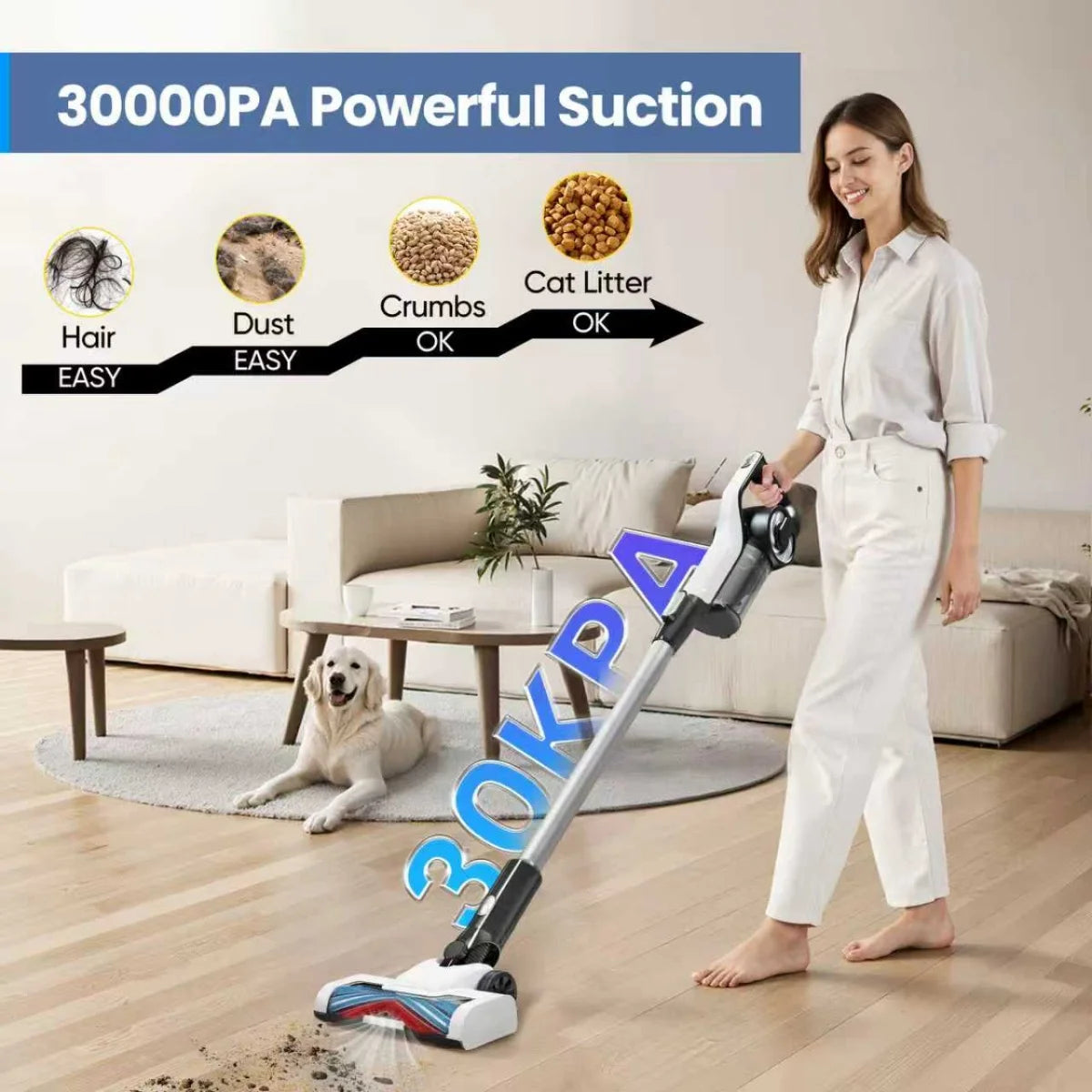Lamzien Cordless Vacuum Cleaner 30KPa 40Min AntiTangle Brush