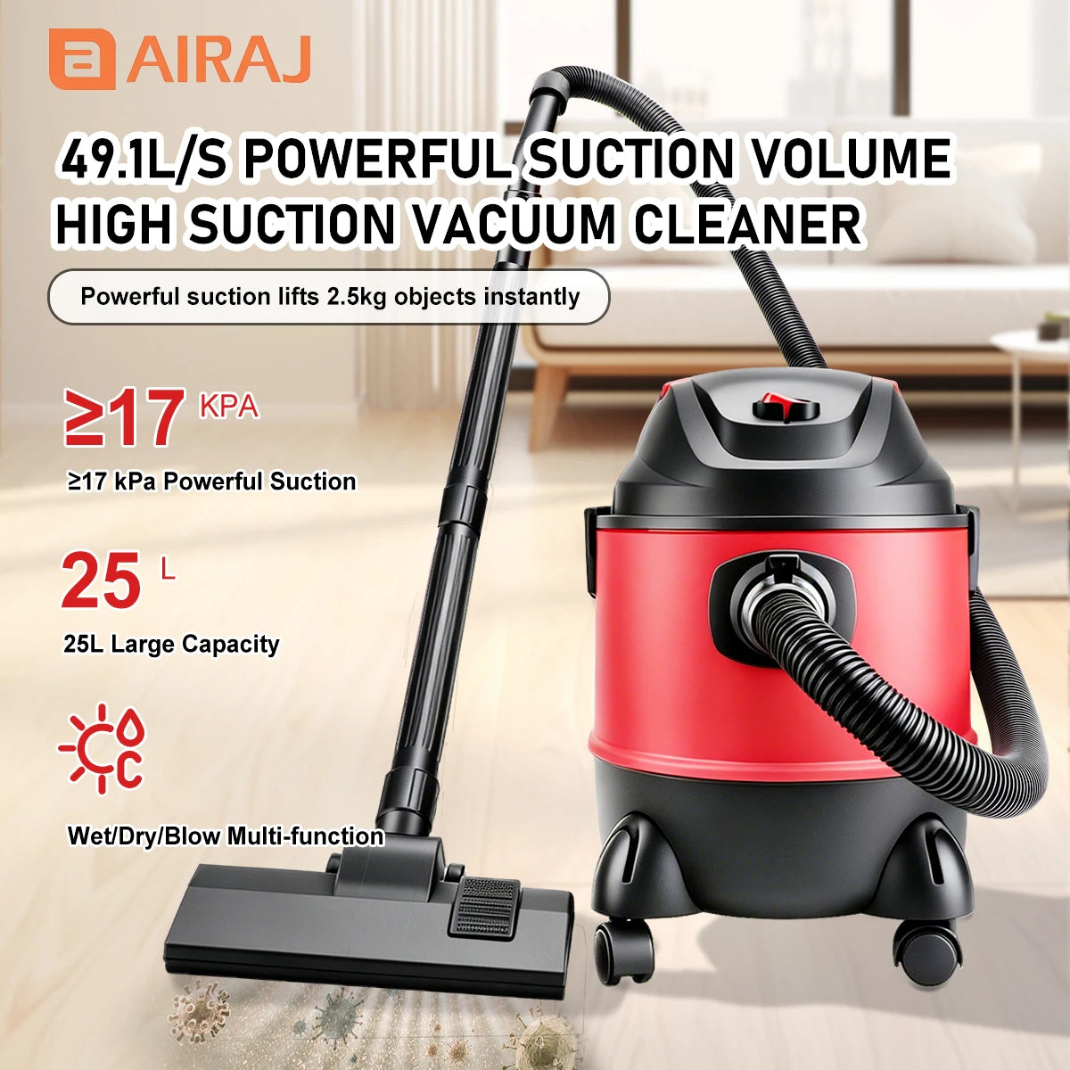 Five Gallon Dry Wet Vacuum Cleaner Set 120V 1200W