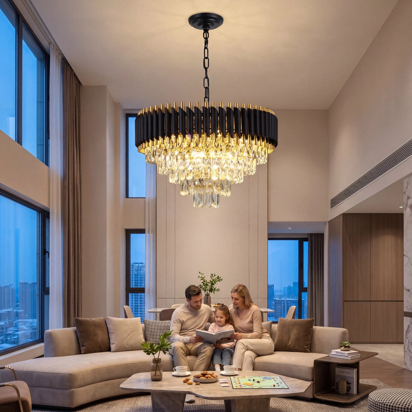 Dimmable 5 Tier K9 Crystal Chandelier For Living Room
