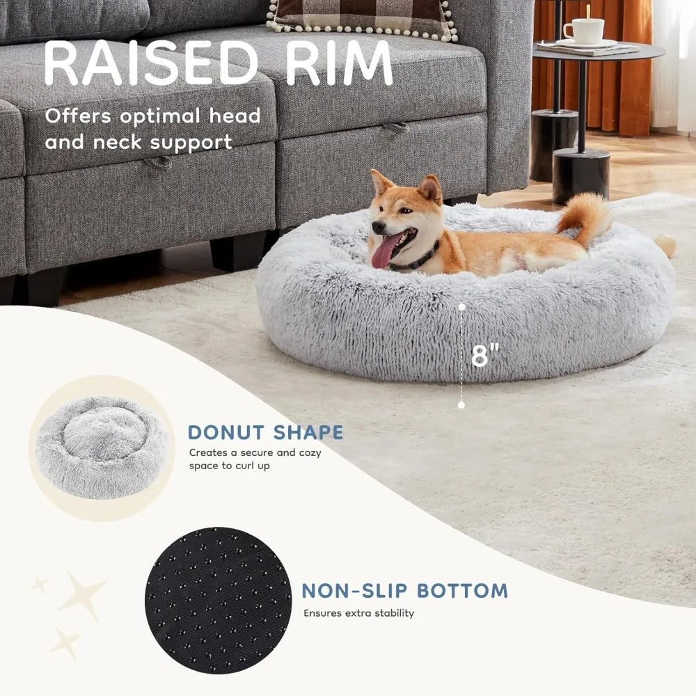 Calming Donut Dog Bed Round Anti Slip Machine Washable