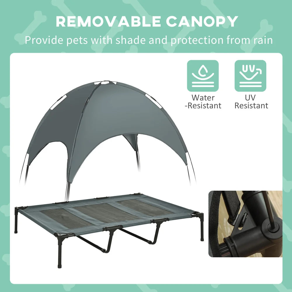 PawHut Elevated Dog Cot Bed With UV Canopy Shade
