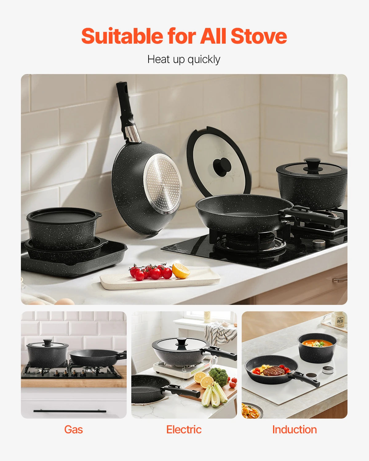 VEVOR Nonstick Cookware Set Induction Compatible