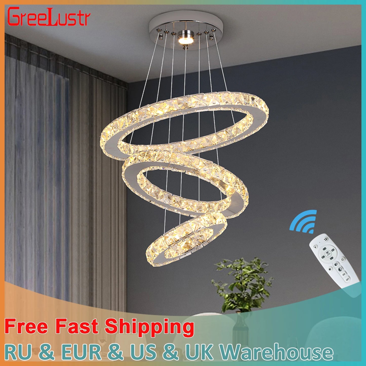 GreeLustr Modern Crystal Pendant Ring Chandelier