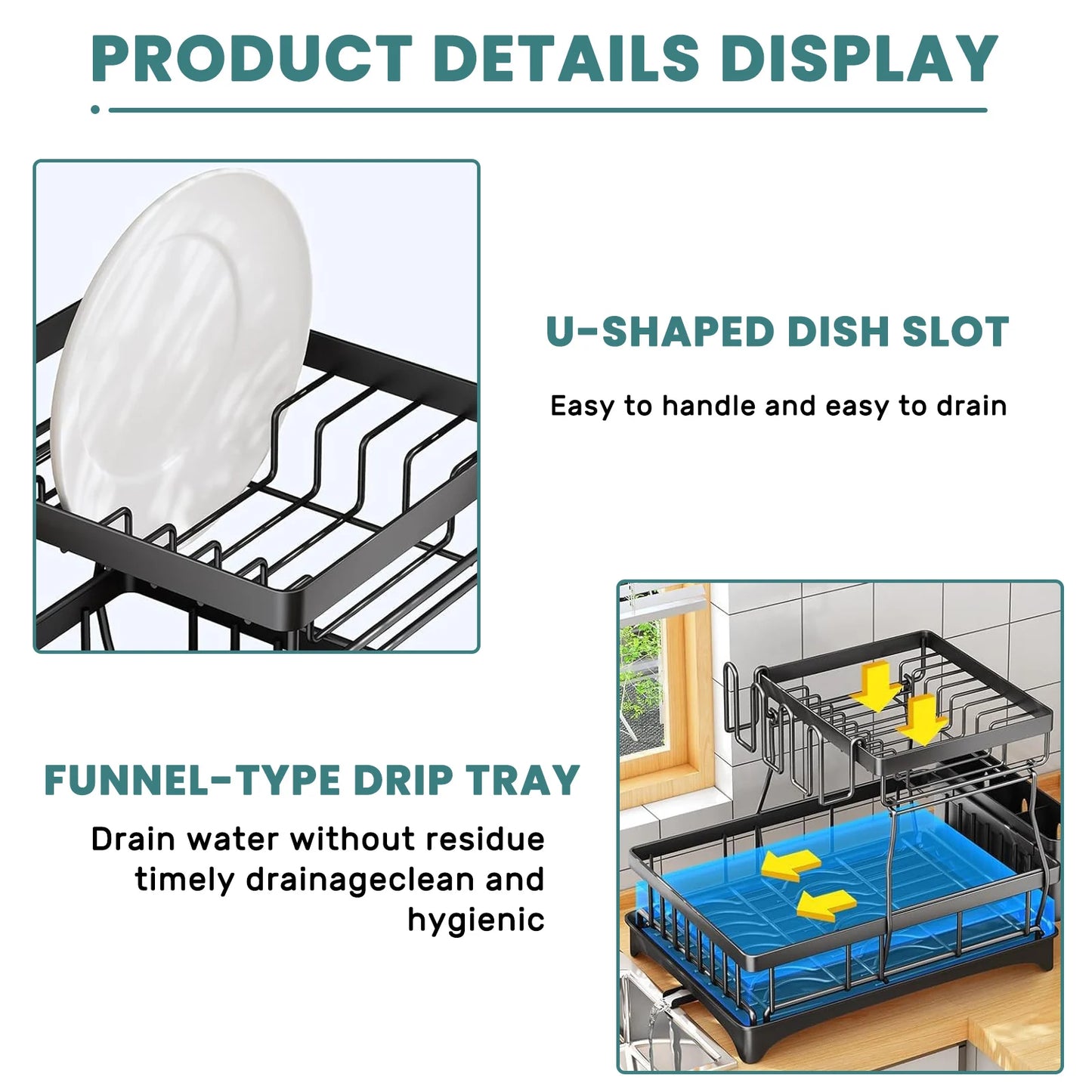 Two-Tier Dish Drying Rack For Kitchen Countertop