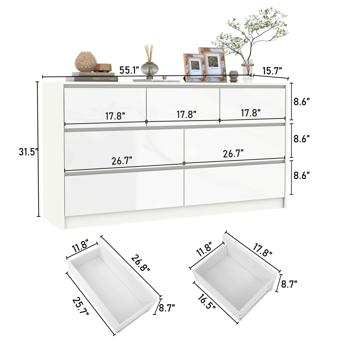 QiaoShiRen 7 Drawer Dresser Modern Wood Chest