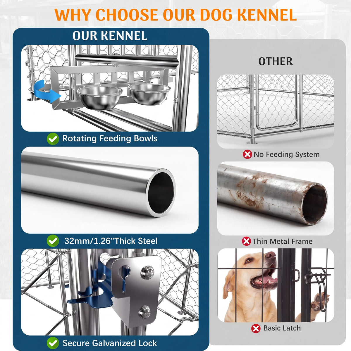 Heavy Duty Dual Opening Large Dog Kennel Stainless Steel Bowl