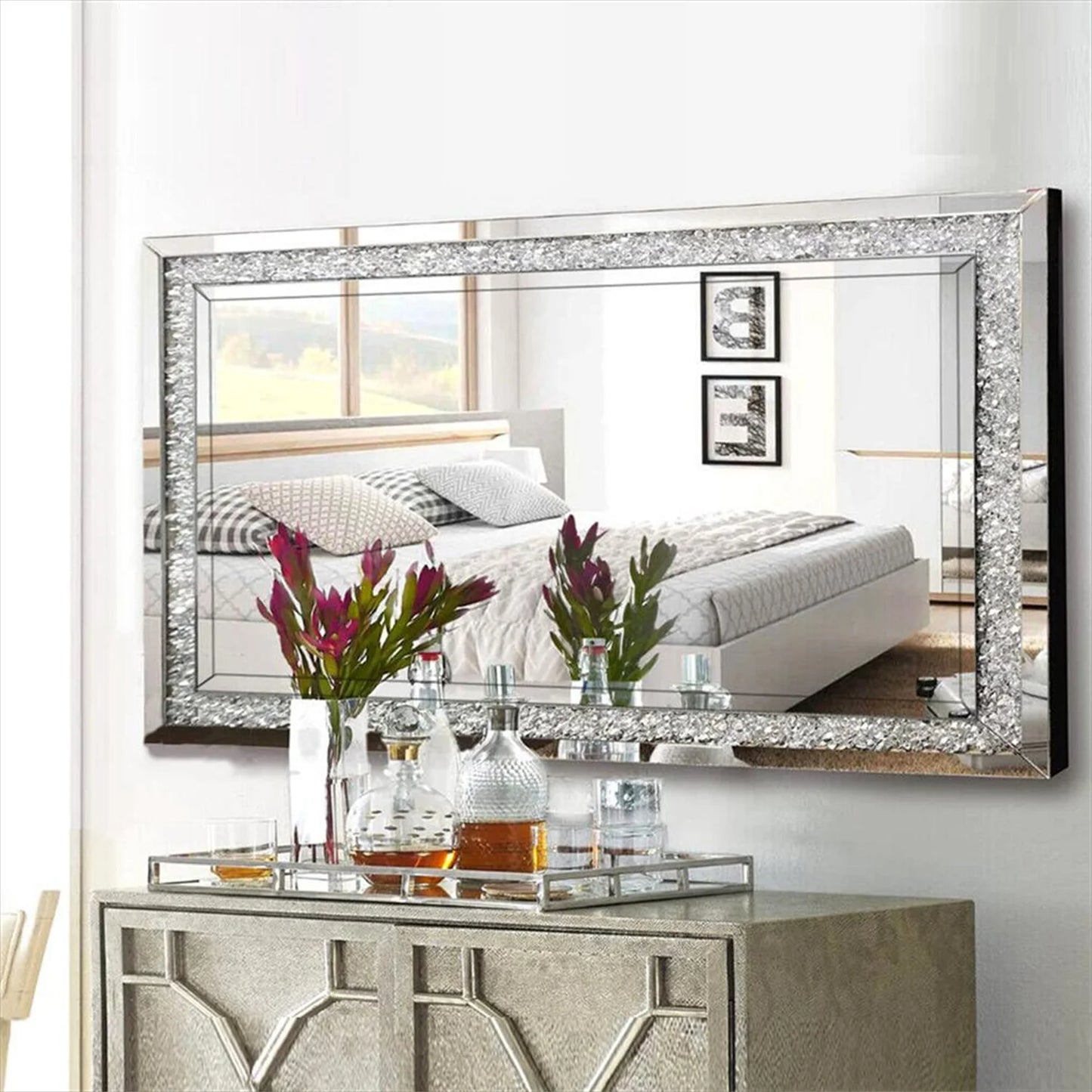 Crystal Crush Diamond Wall Mirror Framed Living Room