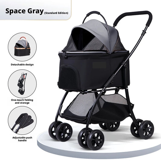 2-in-1 Detachable Pet Stroller Lightweight Foldable Carrier