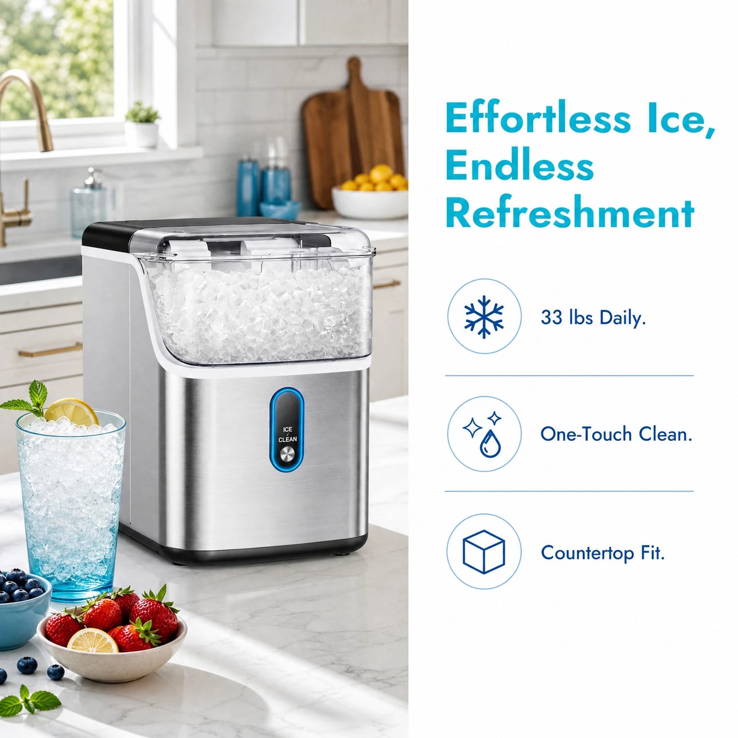 Philergo 33 Lbs Nugget Ice Maker Countertop Self Cleaning