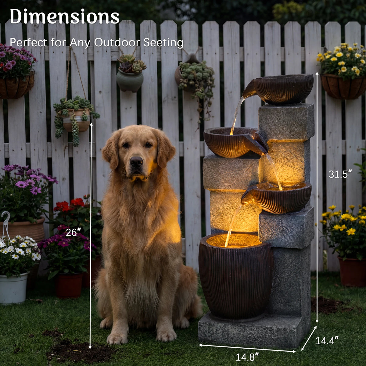Modern LED Cascading Water Fountain For Patio Garden