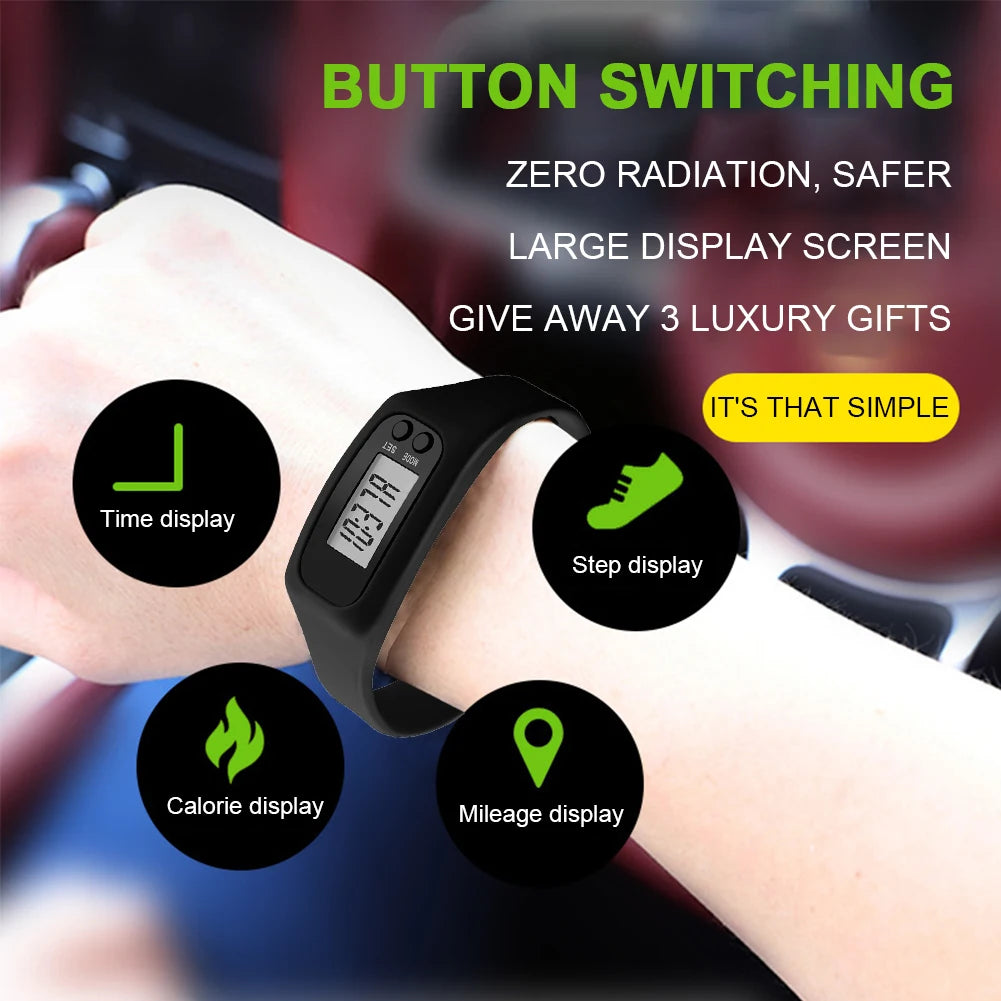 LED Pedometer Bracelet With 12 And 24 Hour Time Display