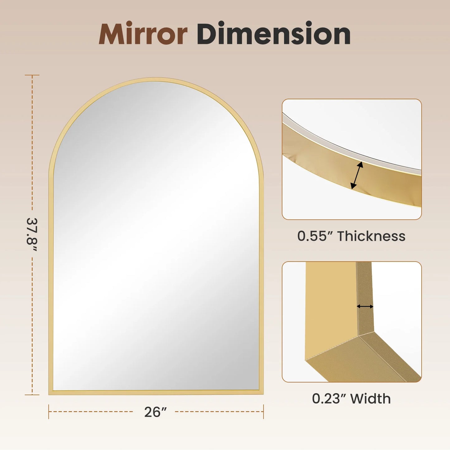 JHK Arched Metal Framed Bathroom Mirror For Wall Hanging