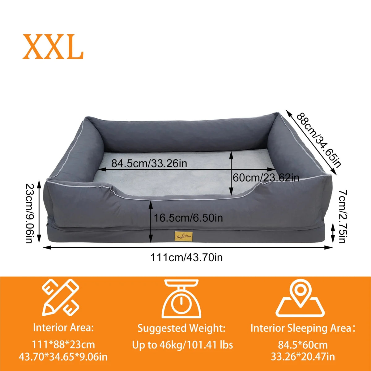 Bingopaw Washable Orthopedic Dog Bed With Bolster