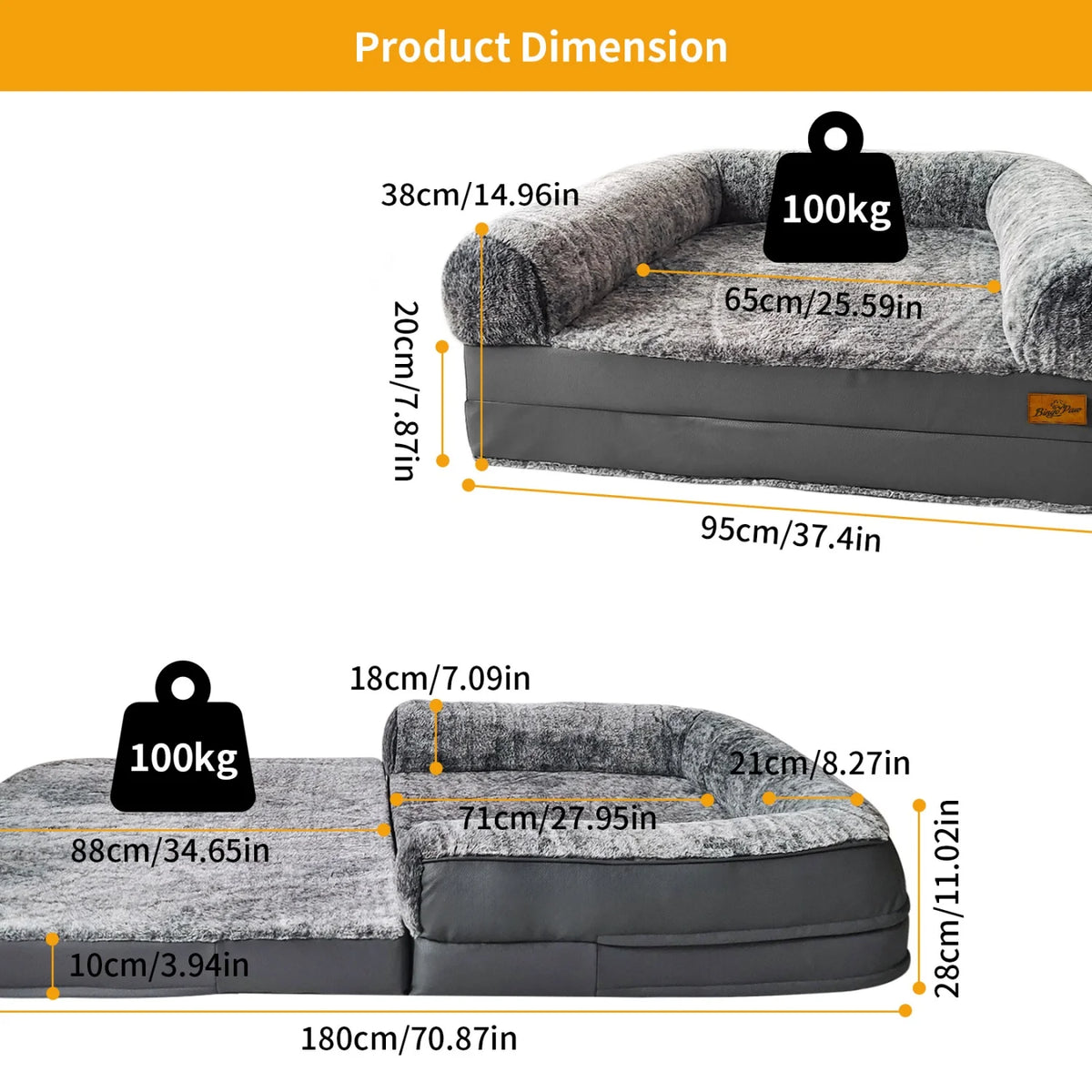 Bingopaw Foldable Orthopedic Dog Bed With Plush Bolster