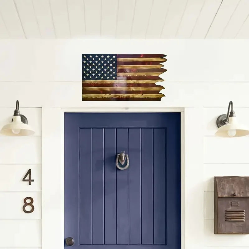 American Wavy Flag Wooden Independence Day Decoration