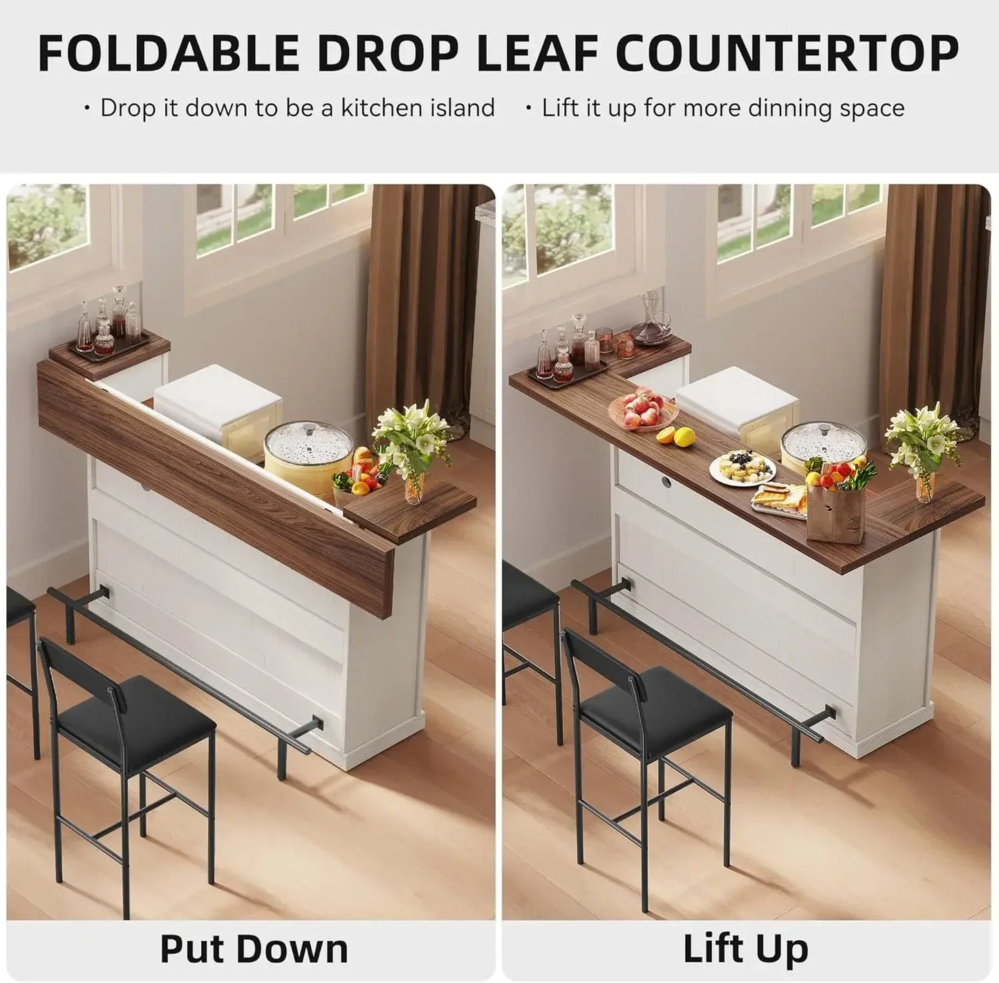 Modern Bar Table With Stools And Drop Leaf Island