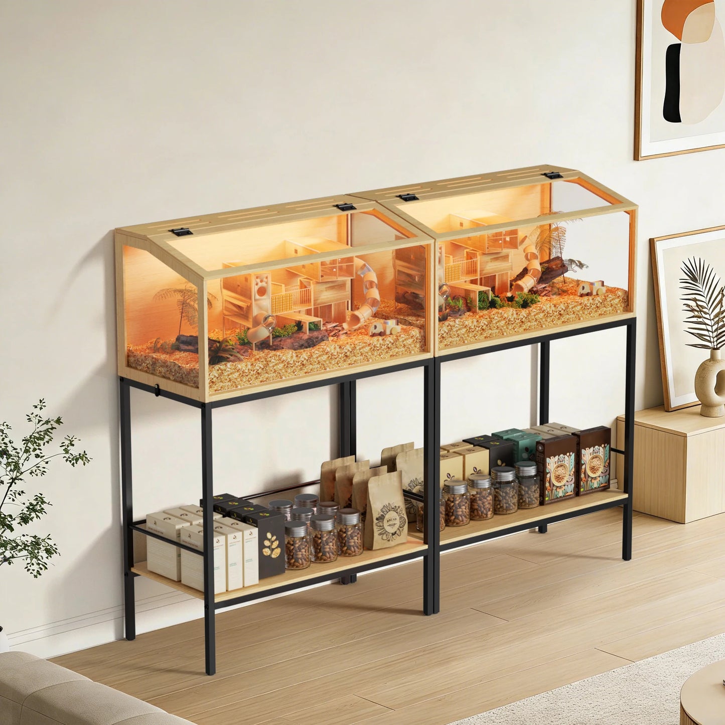 Wooden Hamster Cage With Built In LED Light
