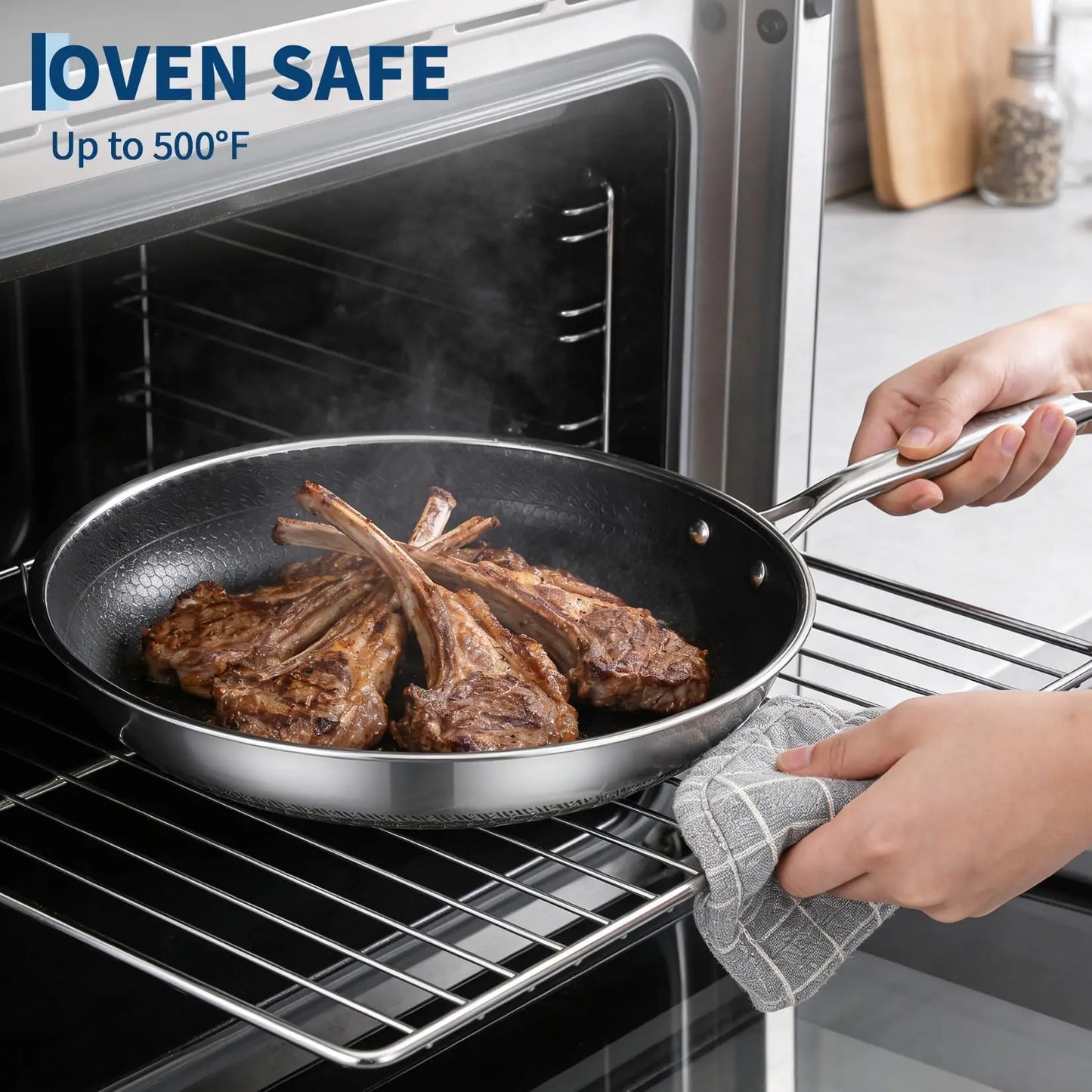 HiMISS Tri-Ply Stainless Steel Nonstick Frying Pan Set