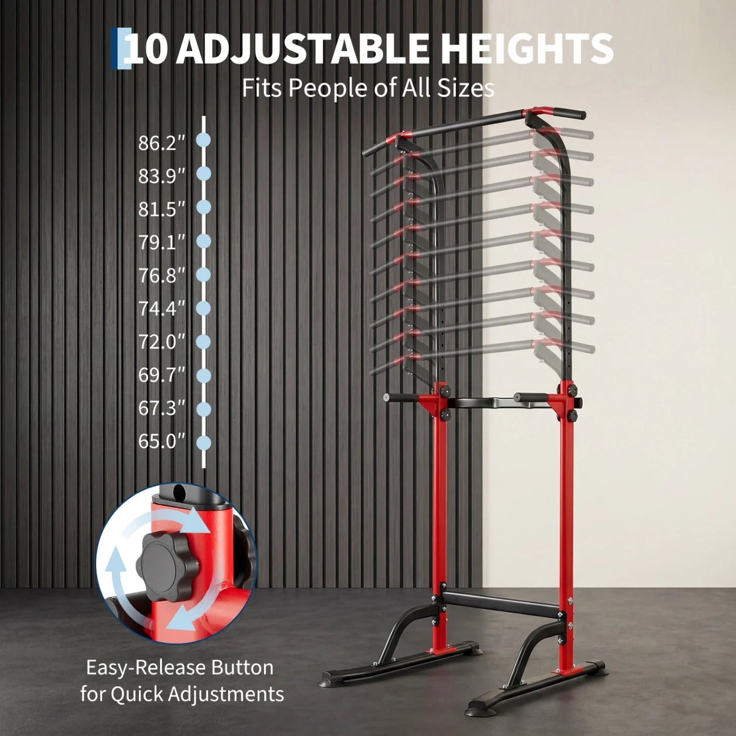 HiMISS Power Tower Pull Up Dip Station Adjustable Height